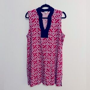 TALBOTS RED WHITE NAUTICAL ROPE BLUE TRIM SLEEVELESS COTTON DRESS SZ L